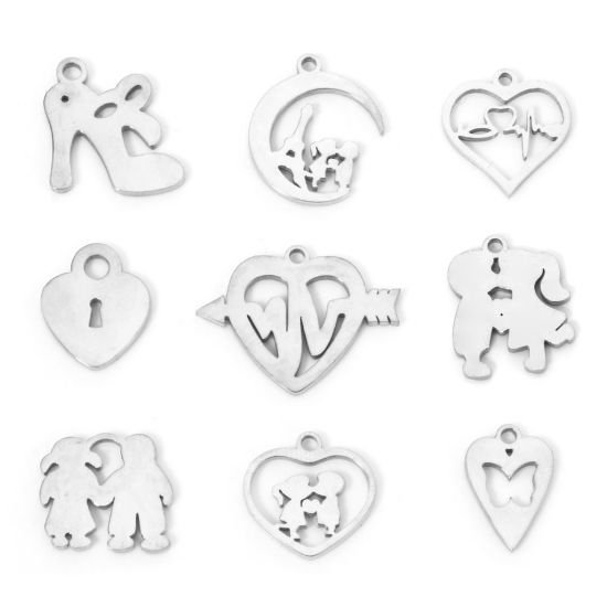 Picture of 304 Stainless Steel Cut Out Charms Silver Tone Double-sided Polishing