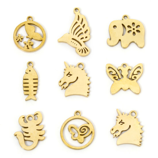 Picture of Vacuum Plating 304 Stainless Steel Cut Out Charms 18K Gold Plated Double-sided Polishing