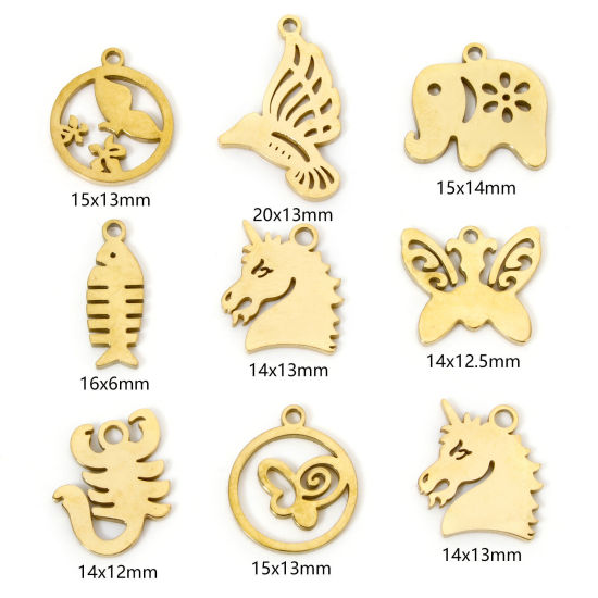 Picture of Vacuum Plating 304 Stainless Steel Cut Out Charms 18K Gold Plated Double-sided Polishing