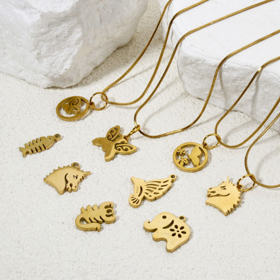 Picture of Vacuum Plating 304 Stainless Steel Cut Out Charms 18K Gold Plated Double-sided Polishing