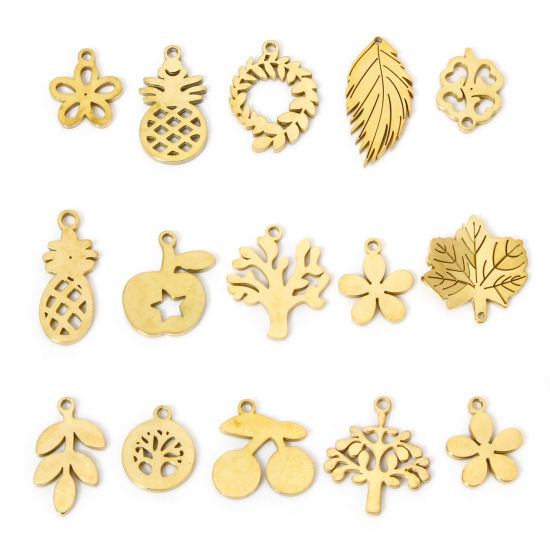 Picture of Vacuum Plating 304 Stainless Steel Cut Out Charms 18K Gold Plated Double-sided Polishing