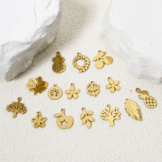 Picture of Vacuum Plating 304 Stainless Steel Cut Out Charms 18K Gold Plated Double-sided Polishing