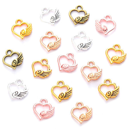 Imagen de 50 Unidades Zamak día de San Valentín Colgantes Multicolor Corazón Ala Hueco 13mm x 12mm