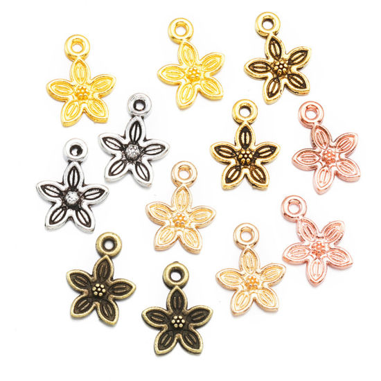 Image de 100 Pcs Breloques en Alliage de Zinc Multicolore Fleur 13mm x 10.5mm