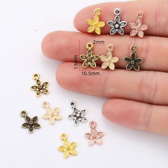 Image de 100 Pcs Breloques en Alliage de Zinc Multicolore Fleur 13mm x 10.5mm