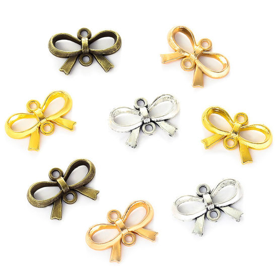 Picture of Zinc Based Alloy Clothes Connectors Charms Pendants Multicolor Bowknot Hollow 22mm x 15mm