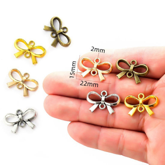 Picture of Zinc Based Alloy Clothes Connectors Charms Pendants Multicolor Bowknot Hollow 22mm x 15mm