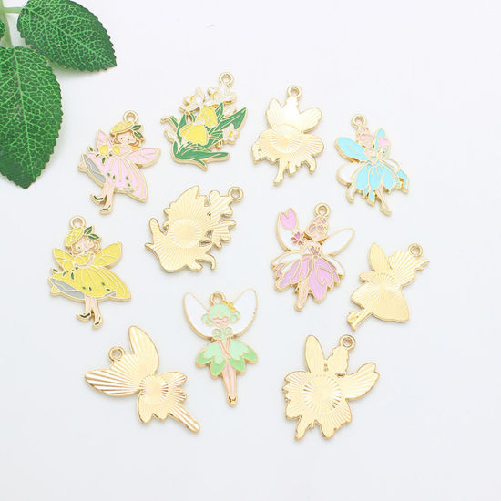 10 PCs Zinc Based Alloy Charms Gold Plated Multicolor Fairy Enamel の画像