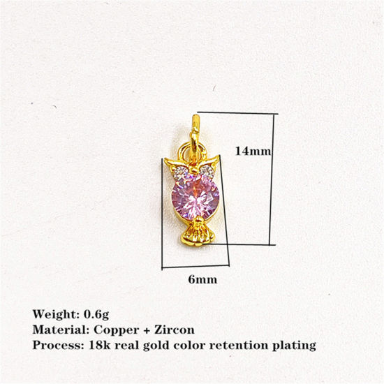 Picture of Eco-friendly Exquisite Birthstone 18K Gold Plated Multicolor Brass & Cubic Zirconia Link Cable Chain Owl Animal Micro Pave Pendant Necklace For Women Party