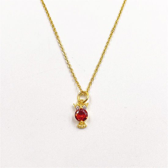 Picture of Eco-friendly Exquisite Birthstone 18K Gold Plated Multicolor Brass & Cubic Zirconia Link Cable Chain Owl Animal Micro Pave Pendant Necklace For Women Party