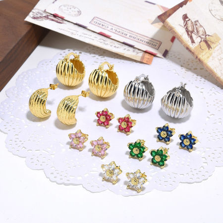 Picture of Eco-friendly Sweet & Cute Exquisite Multicolor Brass Flower Ear Post Stud Earrings For Women