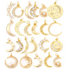 Picture of Eco-friendly Brass Galaxy Charms 18K Real Gold Plated Half Moon Clear Cubic Zirconia