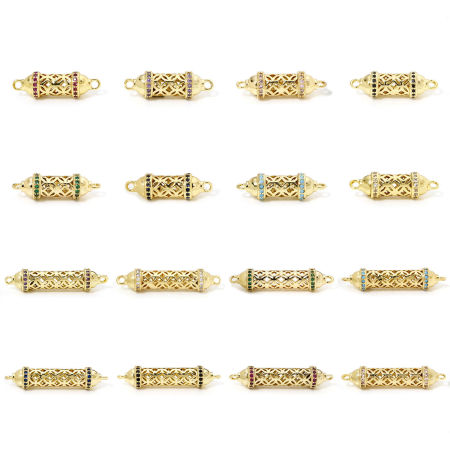 Image de 1 Pièce Connecteurs Pendentifs Breloques en Laiton Respectueux de la Nature Colonne Plaqué Or Véritable 18K Creux à Zircone Cubique Multicolore