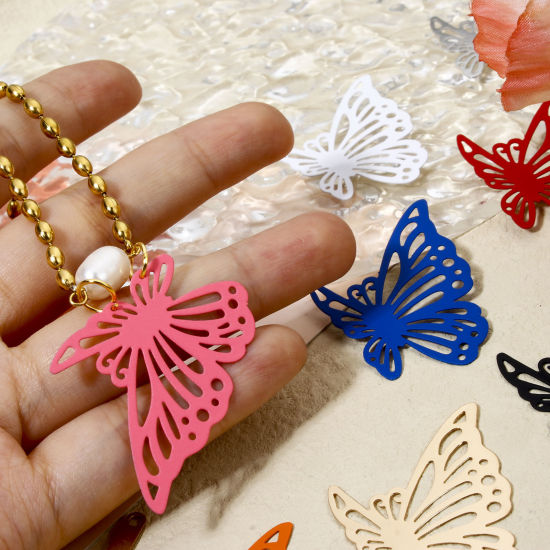 Picture of Iron Based Alloy Filigree Stamping Connectors Charms Pendants Multicolor Butterfly Animal Insect Hollow 4.3cm x 3cm