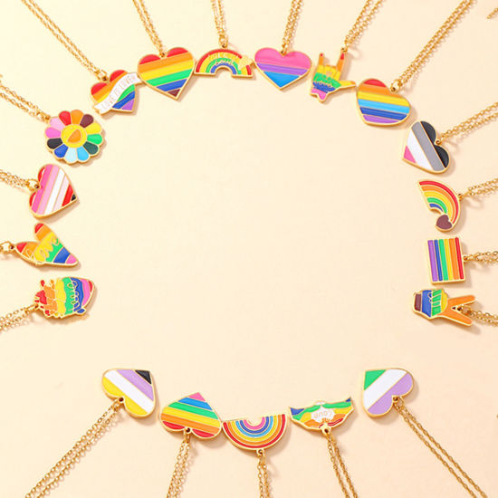Imagen de 1 Unidad Enchapado al Vacío 304 Acero Inoxidable Arco iris Colgantes Corazón Chapado en Oro Multicolor Esmalte