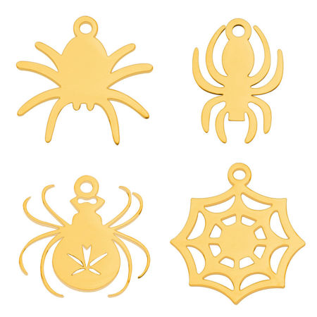 Image de 2 Pcs Breloques en 201 Acier Inoxydable Placage sous Vide Simple Halloween Araignée Multicolore Creux