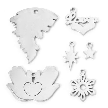 2 個 304ステンレス鋼 チャーム 星 シルバートーン