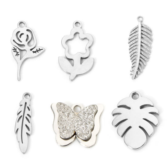 Изображение 2 ШТ 304 Нержавеющая Сталь Подвески Цветок Листья Серебряный Тон