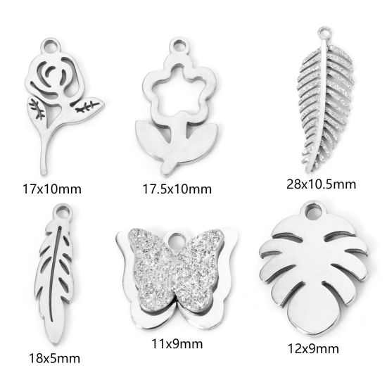 Изображение 2 ШТ 304 Нержавеющая Сталь Подвески Цветок Листья Серебряный Тон