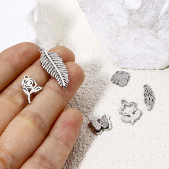 Изображение 2 ШТ 304 Нержавеющая Сталь Подвески Цветок Листья Серебряный Тон