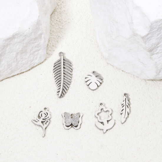 Изображение 2 ШТ 304 Нержавеющая Сталь Подвески Цветок Листья Серебряный Тон