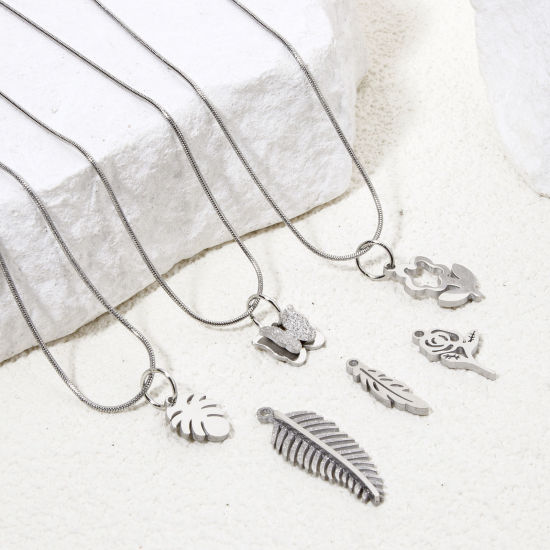 Изображение 2 ШТ 304 Нержавеющая Сталь Подвески Цветок Листья Серебряный Тон