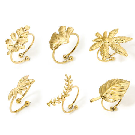 1 個 真空メッキ 304ステンレス鋼 オープンタイプ 調整可能 リング 指輪 18Kゴールドメッキ 17.7mm（日本サイズ約15号）、