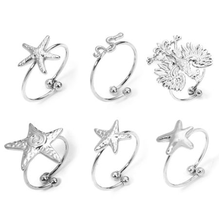 1 Unidad 304 Acero Inoxidable Abierto Ajustable Anillos Tono de Plata 17.7mm (US Size 7.5)