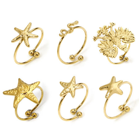 1 ШТ вакуумное покрытие 304 Нержавеющая Сталь Открытые Регулируемые Кольца 18K позолоченный 17.7мм(Американский Размер 7.5)