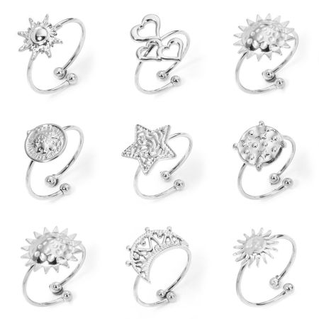 304 Stainless Steel Open Adjustable Rings Silver Tone 17.7mm(US Size 7.5)