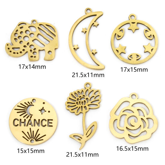 Imagen de 2 Unidades Enchapado al Vacío 304 Acero Inoxidable Elegante Colgantes Flor Hoja Chapado en Oro Hueco