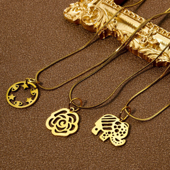 Imagen de 2 Unidades Enchapado al Vacío 304 Acero Inoxidable Elegante Colgantes Flor Hoja Chapado en Oro Hueco