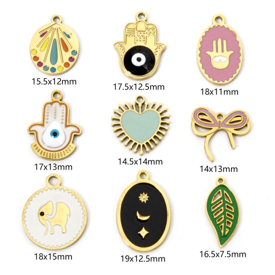 Immagine di 2 Pz Placcatura Sottovuoto 304 Acciaio Inossidabile Religione Ciondoli Palmo Oro Placcato Multicolore Occhi Smalto