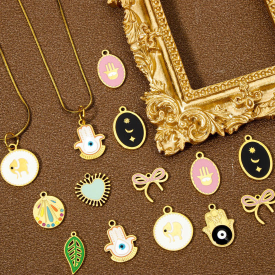 Immagine di 2 Pz Placcatura Sottovuoto 304 Acciaio Inossidabile Religione Ciondoli Palmo Oro Placcato Multicolore Occhi Smalto