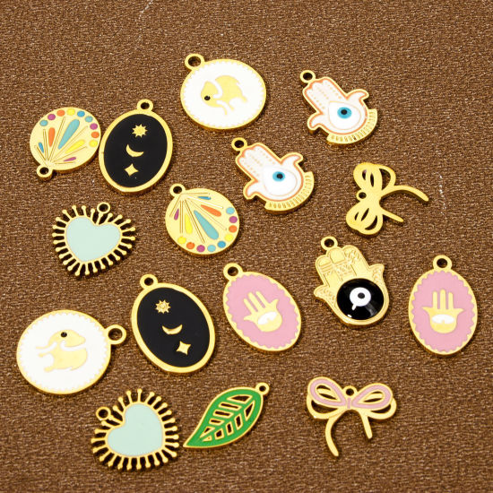 Immagine di 2 Pz Placcatura Sottovuoto 304 Acciaio Inossidabile Religione Ciondoli Palmo Oro Placcato Multicolore Occhi Smalto