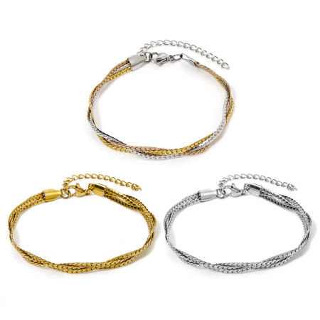 Immagine di 304 Acciaio Inossidabile Catena di Serpente Intrecciata Intrecciata Braccialetti All'Ingrosso, Unisex Minimalista Regalo Fornitura di Gioielli, 18cm Lunghezza, 1 Pz