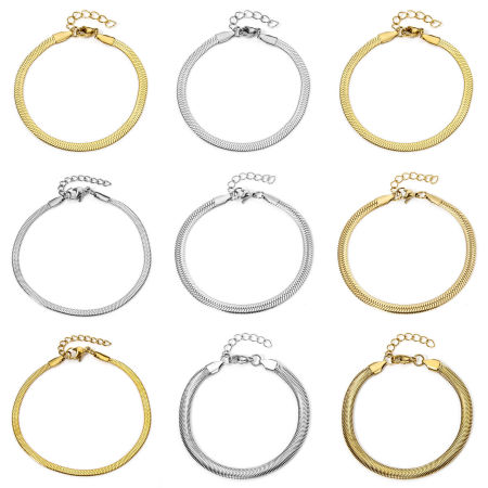 304 Stainless Steel Flat Snake Chain Bracelets