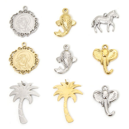 Picture of Vacuum Plating 304 Stainless Steel Ocean Jewelry Charms Multicolor Fish Animal