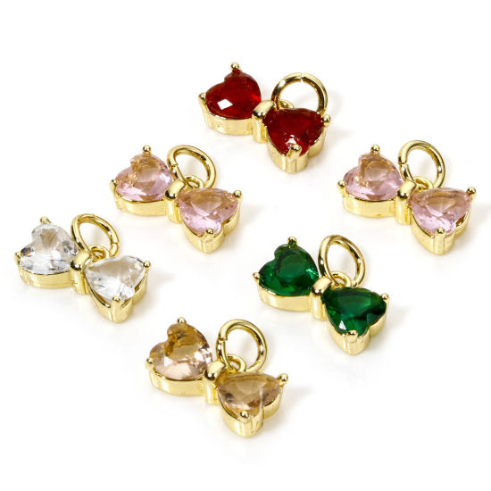Image de 2 Pcs Breloques Vêtements en Laiton & Verre Plaqué Or Véritable Multicolore Nœuds Papillon 11mm x 10mm