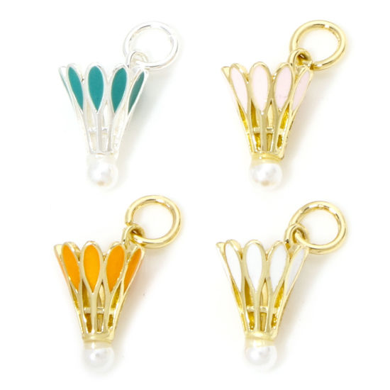 Bild von 1 Stück Messing Sport Charms 18K Gold Plattiert Bunt Badminton Emaille 16mm x 9mm