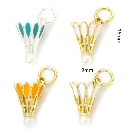 Bild von 1 Stück Messing Sport Charms 18K Gold Plattiert Bunt Badminton Emaille 16mm x 9mm
