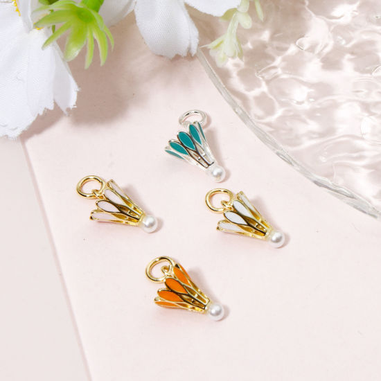 Bild von 1 Stück Messing Sport Charms 18K Gold Plattiert Bunt Badminton Emaille 16mm x 9mm