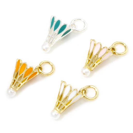 Bild von 1 Stück Messing Sport Charms 18K Gold Plattiert Bunt Badminton Emaille 16mm x 9mm