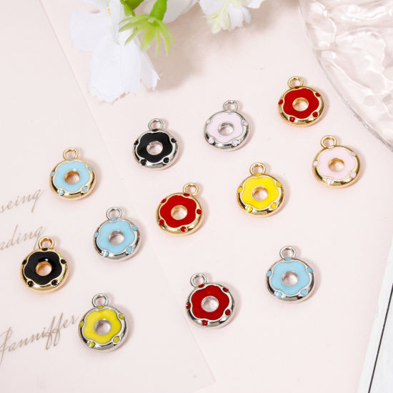 Picture of Zinc Based Alloy Halloween Charms Gold Plated Multicolor Donut Enamel 14.5mm x 11.5mm