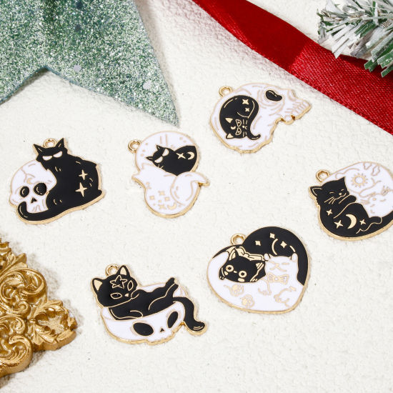 Picture of Zinc Based Alloy Halloween Charms Gold Plated Black & White