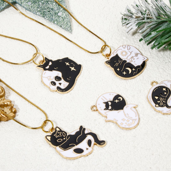 Picture of Zinc Based Alloy Halloween Charms Gold Plated Black & White