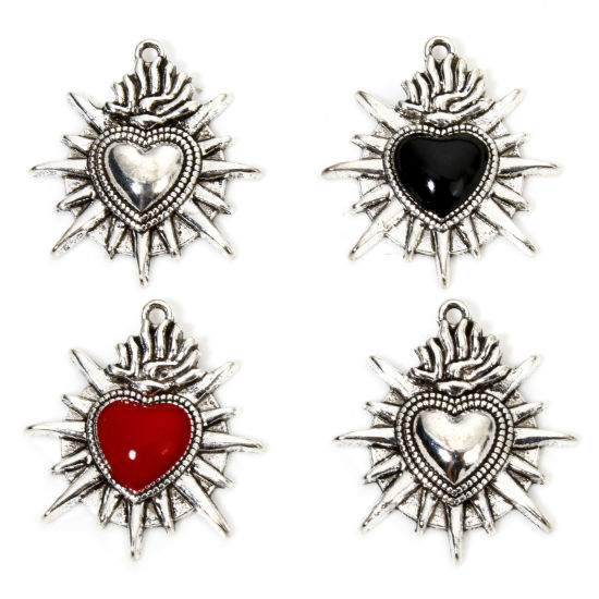 Picture of Zinc Based Alloy Gothic Charms Antique Silver Color Ex Voto Heart Enamel 26mm x 24mm