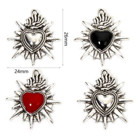 Picture of Zinc Based Alloy Gothic Charms Antique Silver Color Ex Voto Heart Enamel 26mm x 24mm