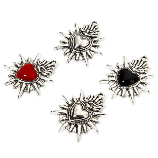 Picture of Zinc Based Alloy Gothic Charms Antique Silver Color Ex Voto Heart Enamel 26mm x 24mm