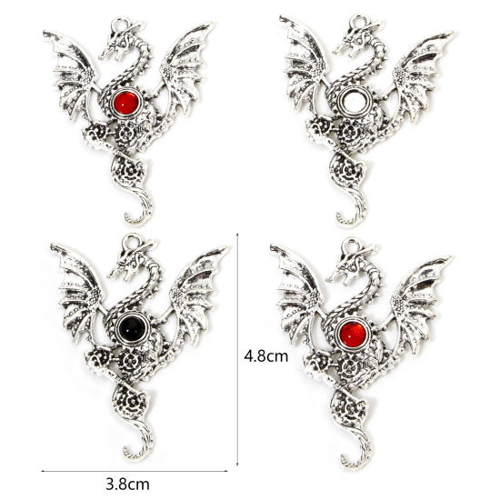 Picture of Zinc Based Alloy Gothic Pendants Antique Silver Color Dragon Wing Enamel 4.8cm x 3.8cm